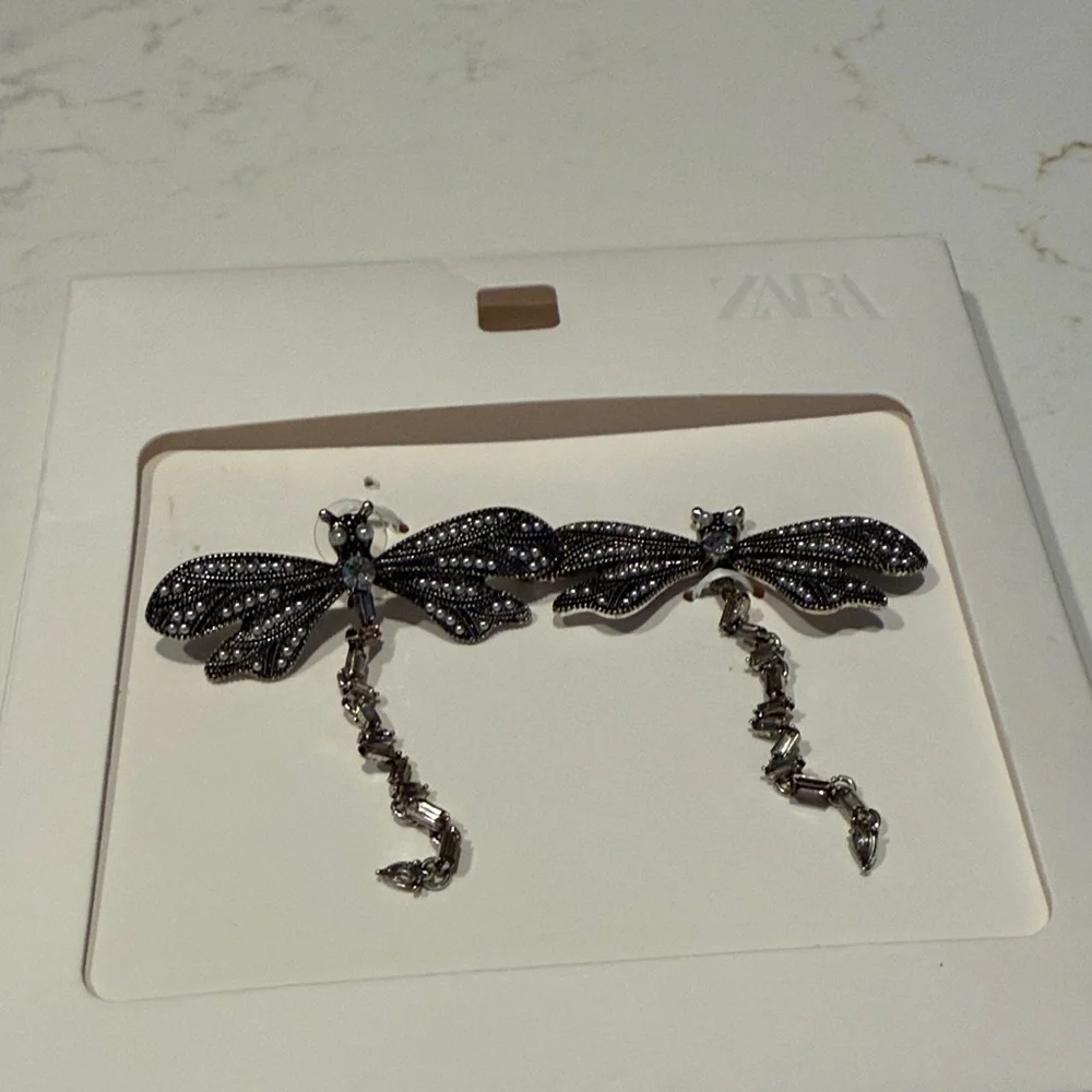 Zara Silver Dragonfly Earrings - Picture 3 of 5